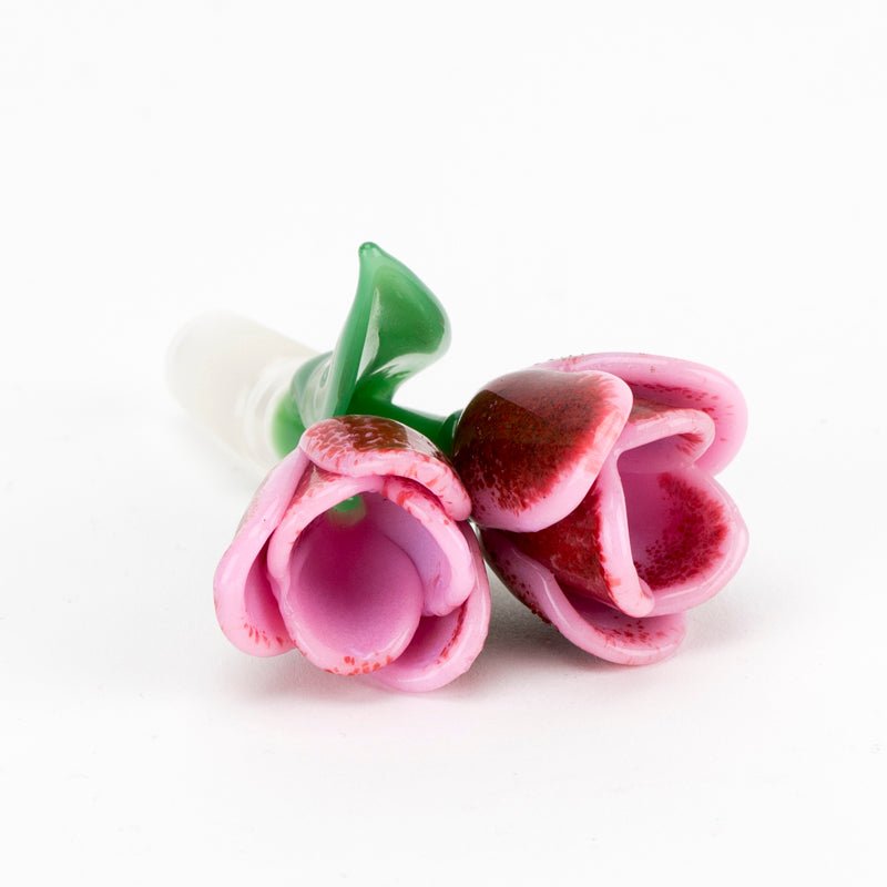 Front view of the Strawberry Cream Tulip Bowl with sculpted green stem
