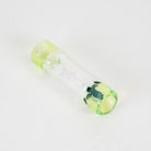 Green and clear glass rolling tip with iridescent opals inside