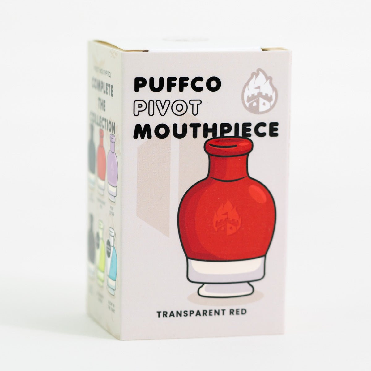 Transparent Red Puffco Pivot mouthpiece shown as a bold color upgrade