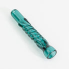 Close up of twisted texture detail on teal glass chillum