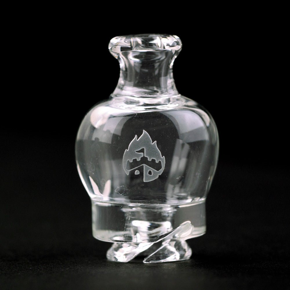 Close up of UV pink Empire Glassworks Pivot glass mouthpiece with glow effect