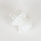 White sculpted ghost glass attachment with clear base on a Puffco Pivot