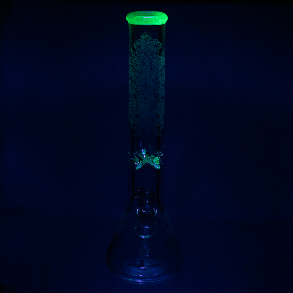 Frosty Floral Beaker Empire Glassworks Illuminati UV Reactive