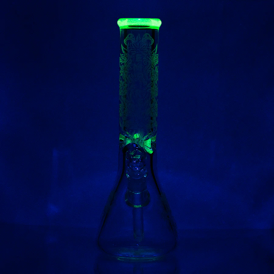 Frosty Floral Beaker Empire Glassworks Illuminati UV Reactive