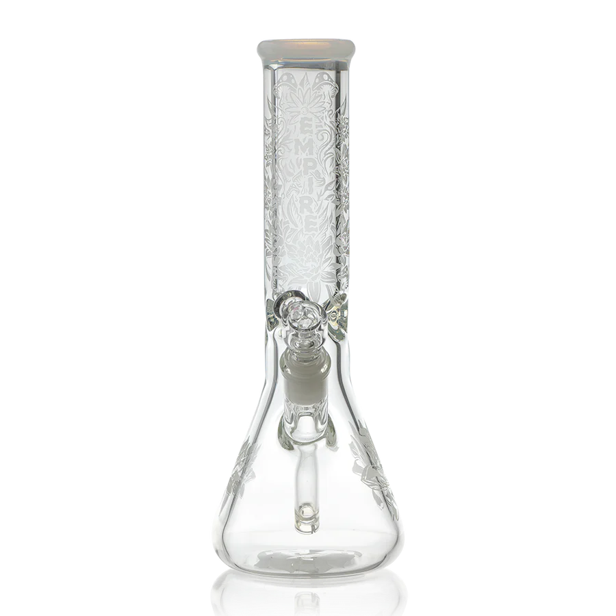 Frosty Floral Beaker Empire Glassworks Opaline Ghost