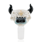 Empire Glassworks Appa Bowl Piece with white glass body, black horns, and blue facial detail