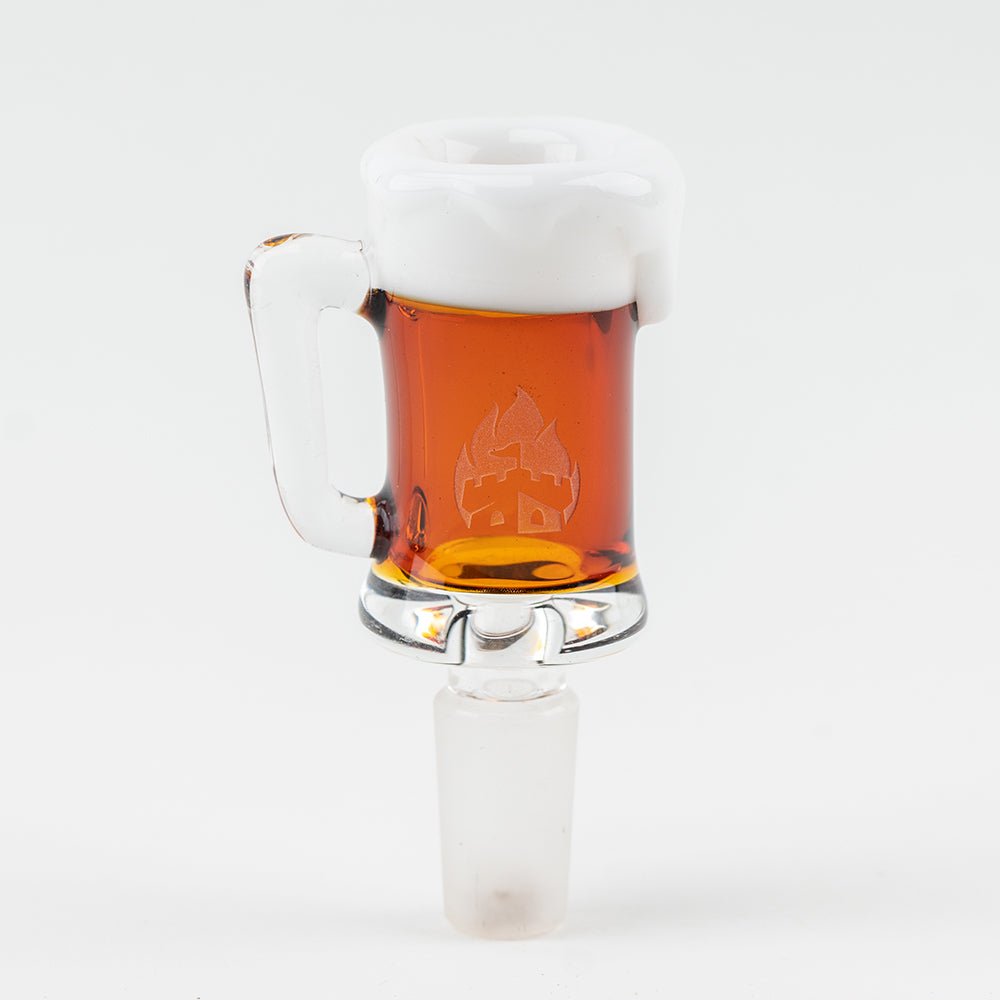 Empire Glassworks Beer Mug Bowl Piece with amber glass body and white foam detail