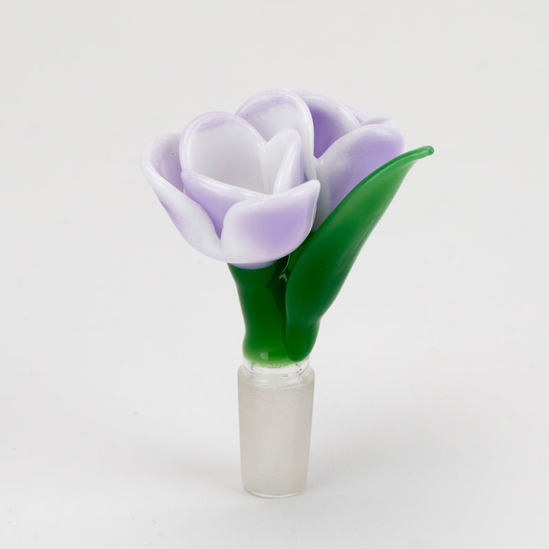 Empire Glassworks Lavender Tulip Bowl Piece with pale purple petals and green glass stem