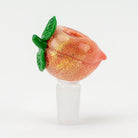 Empire Glassworks Peachy Bowl Piece with sparkling peach glass and green leaf detail