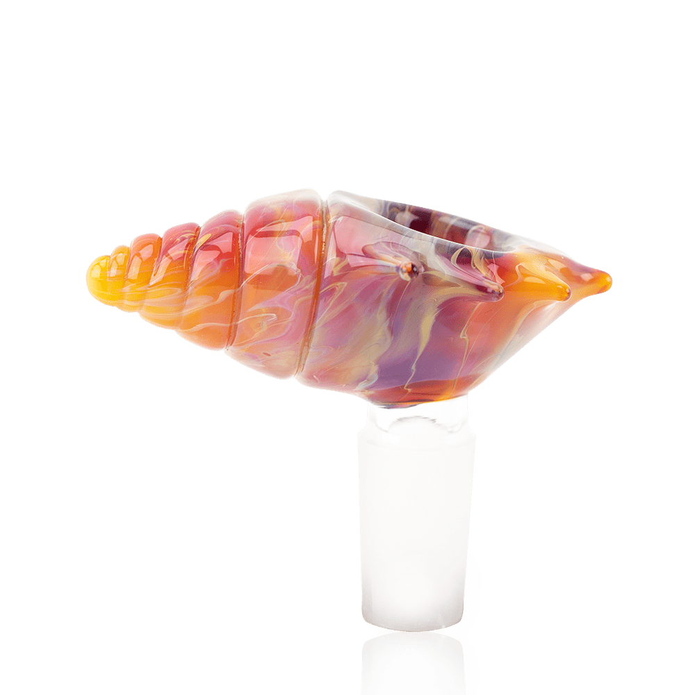 Empire Glassworks seashell bowl piece with layered pink, orange, and purple glass