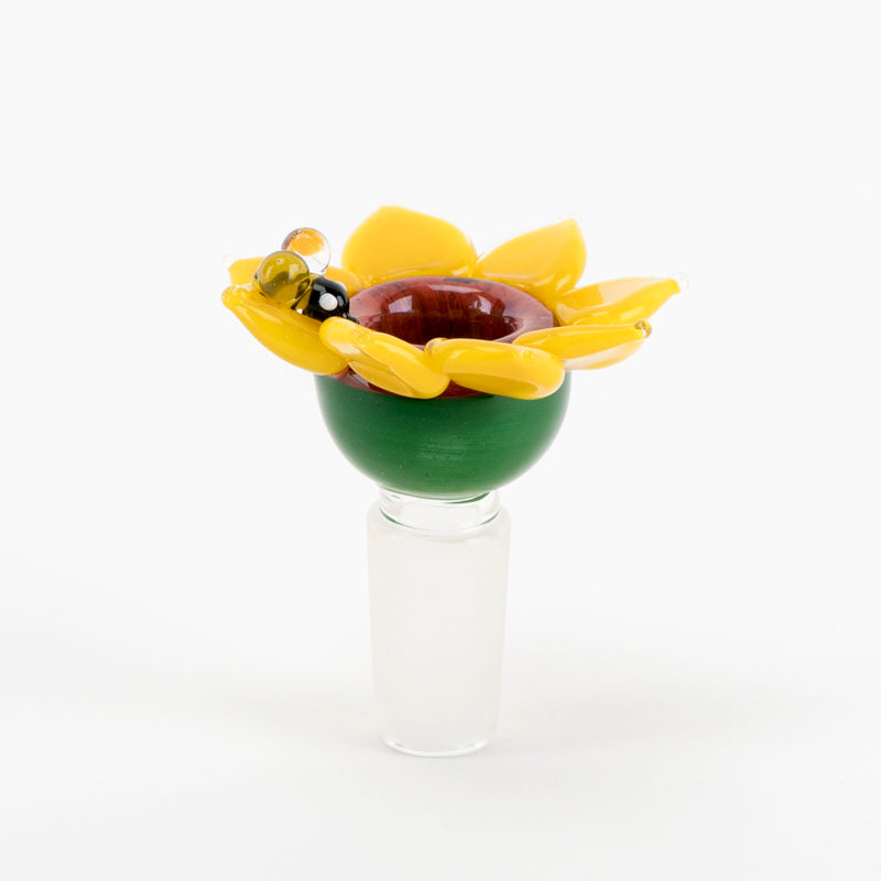 Empire Glassworks Sunflower Bowl Piece with yellow petals and green glass base