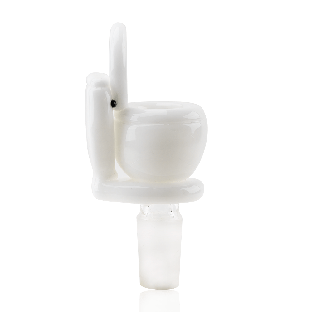 Empire Glassworks Toilet Bowl Piece with glossy white toilet-inspired glass design