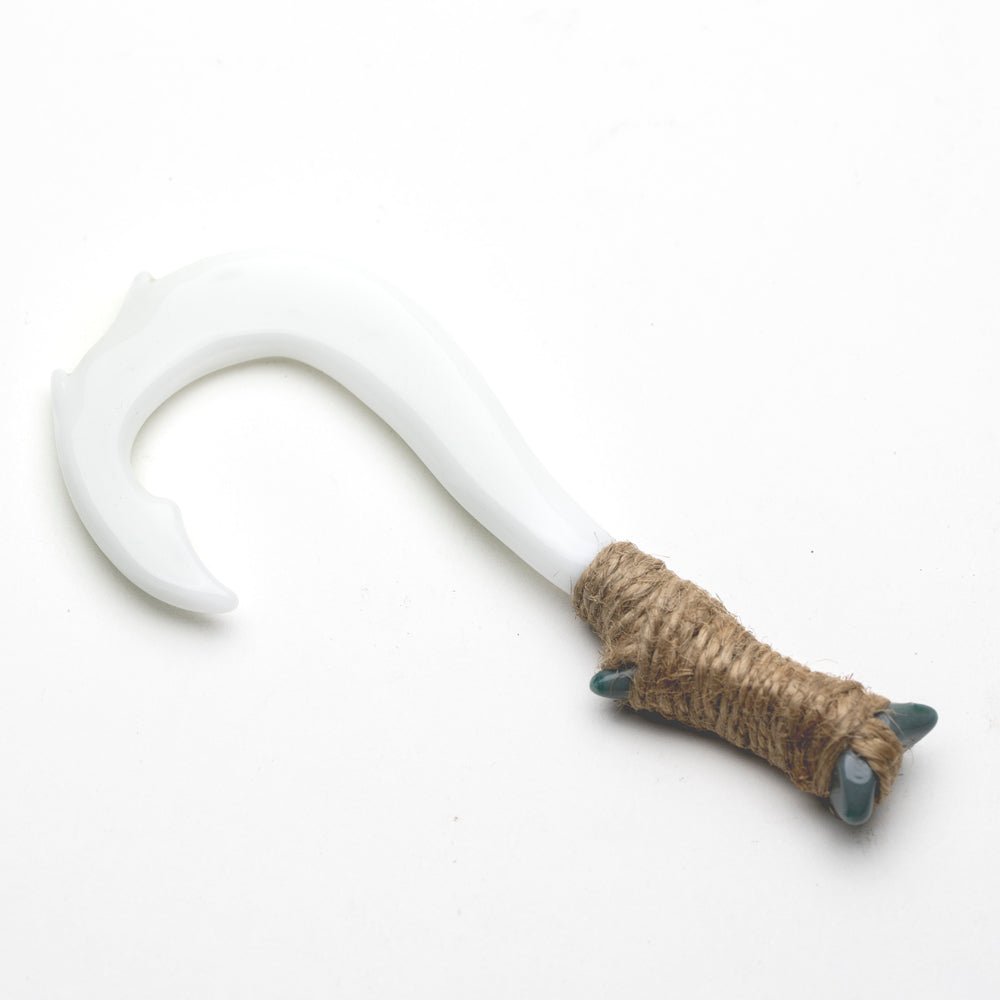 Tribal Hook Dabber with white curved glass hook and wrapped handle