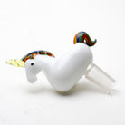Empire Glassworks UV Reactive Unicorn Bowl Piece with white body and rainbow details